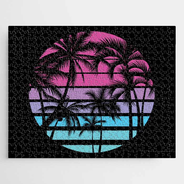 Palm Trees Retro Vintage Sunset Jigsaw Puzzle