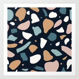 Terrazzo Pattern Turquoise and Earth Tones Art Print