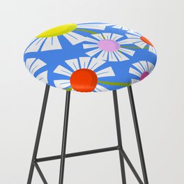 Modern Retro Daisy Flowers On Blue Bar Stool