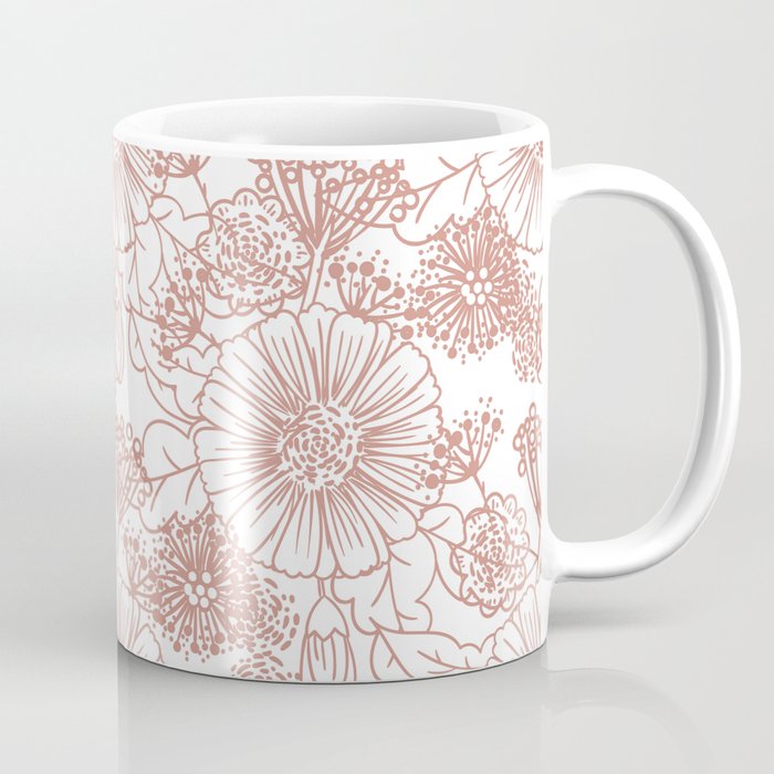 Pink and White Hand Drawn Floral Pattern Pairs DE 2022 Trending Color Rose de Mai DET432 Coffee Mug