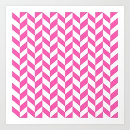 Herringbone Texture (Pink & White) Art Print