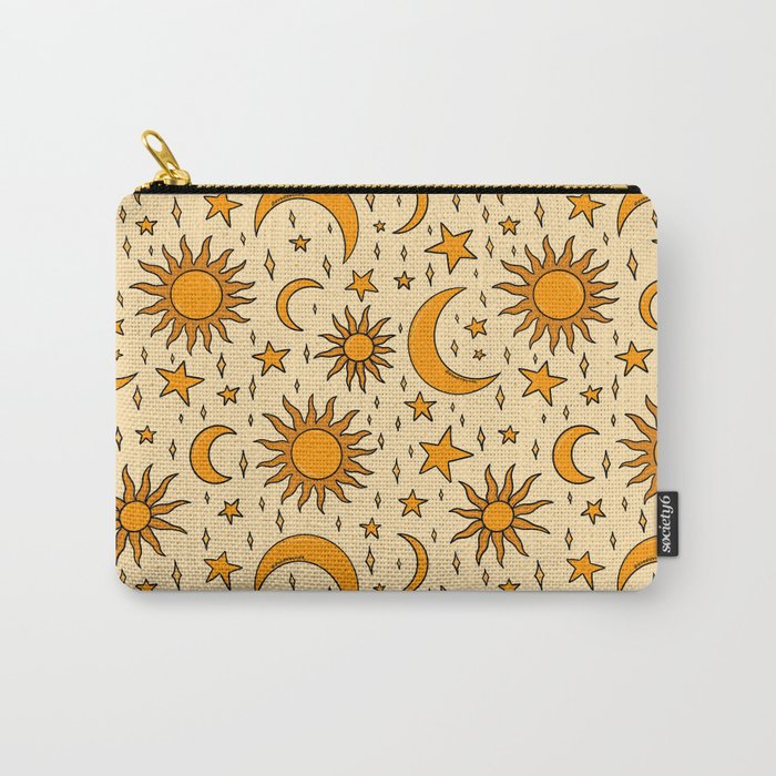 Vintage Sun and Star Print Carry-All Pouch