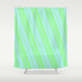 [ Thumbnail: Green & Turquoise Colored Lined Pattern Shower Curtain ]
