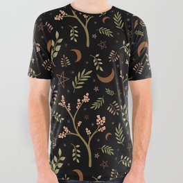 Plant Magick Nature Pattern Black All Over Graphic Tee