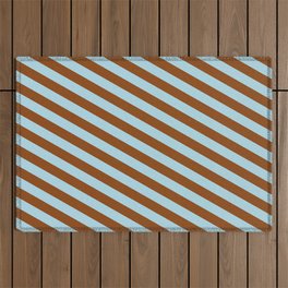 [ Thumbnail: Brown & Light Blue Colored Striped/Lined Pattern Outdoor Rug ]