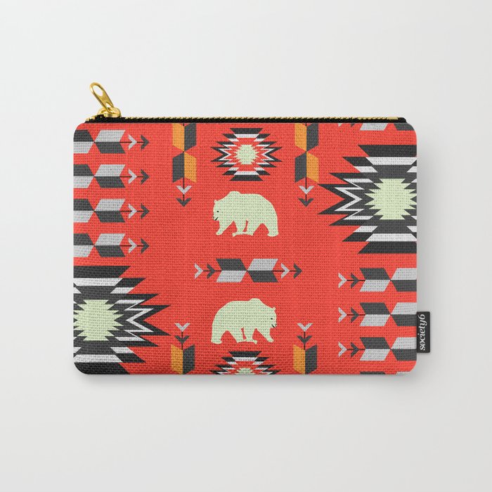 Tribal decor with bears in red Carry-All Pouch