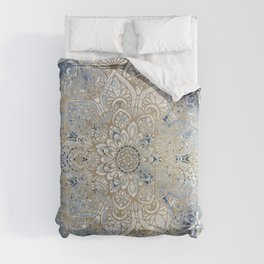 Mandala Flower, Blue and Gold, Floral Prints Comforter
