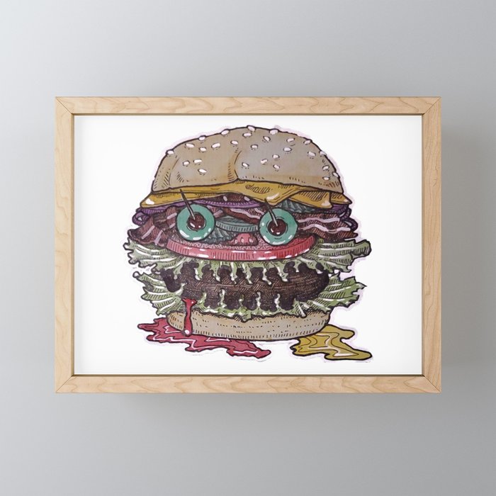 Burger Monster Framed Mini Art Print