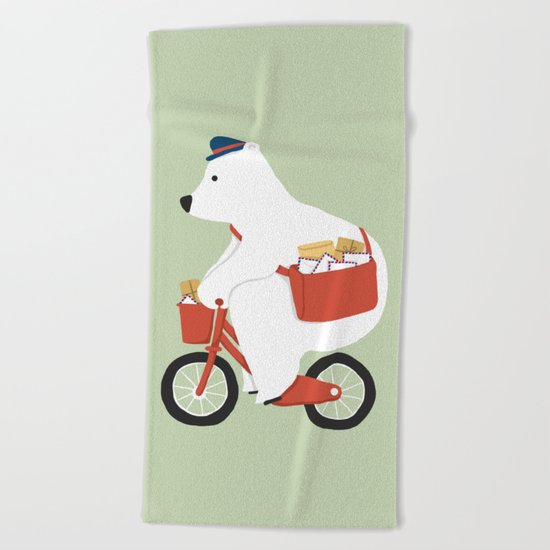 Polar bear postal express Beach Towel