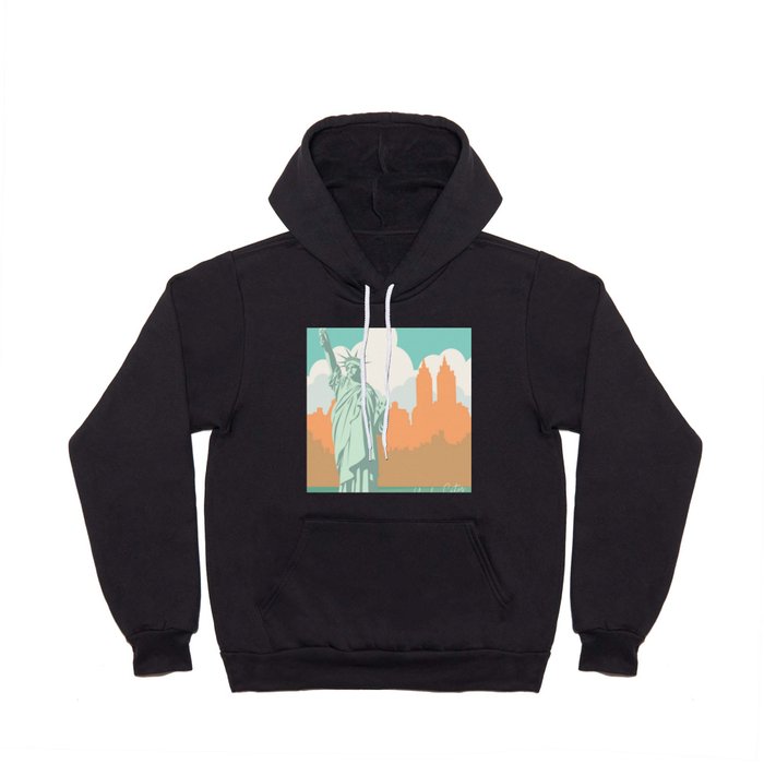 New York City Liberty Statue Twin Towers Peach And Water Green  Hoody