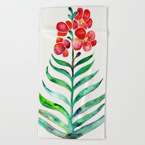 Blooming Orchid – Red & Green Palette Beach Towel