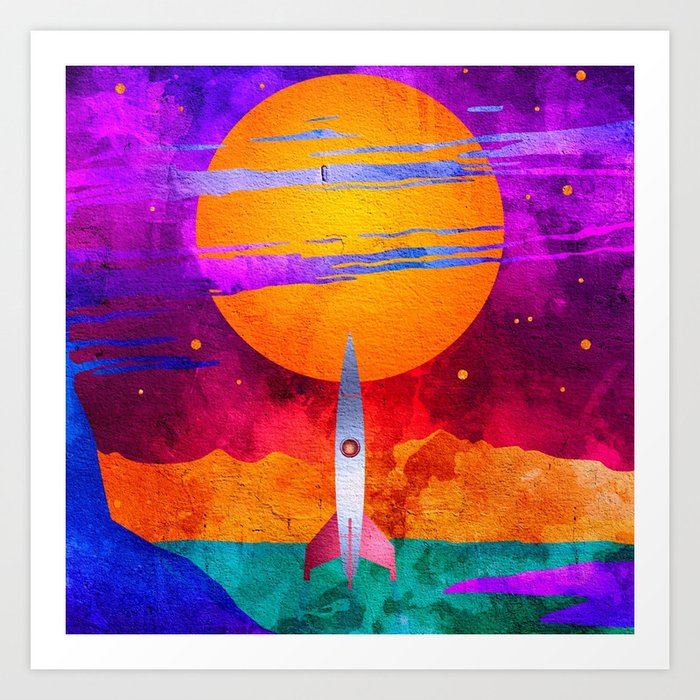 Colorful Outer Space Spaceship Art Print