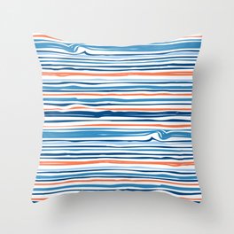 Modern Abstract Ocean Wave Stripes in Classic Blues and Orange Throw Pillow