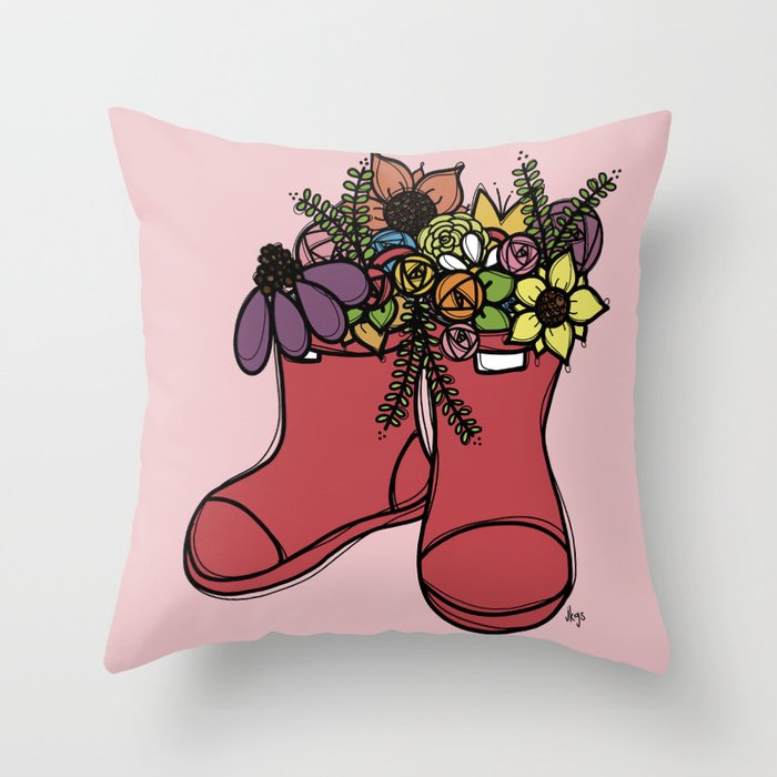 red floral boots  Throw Pillow