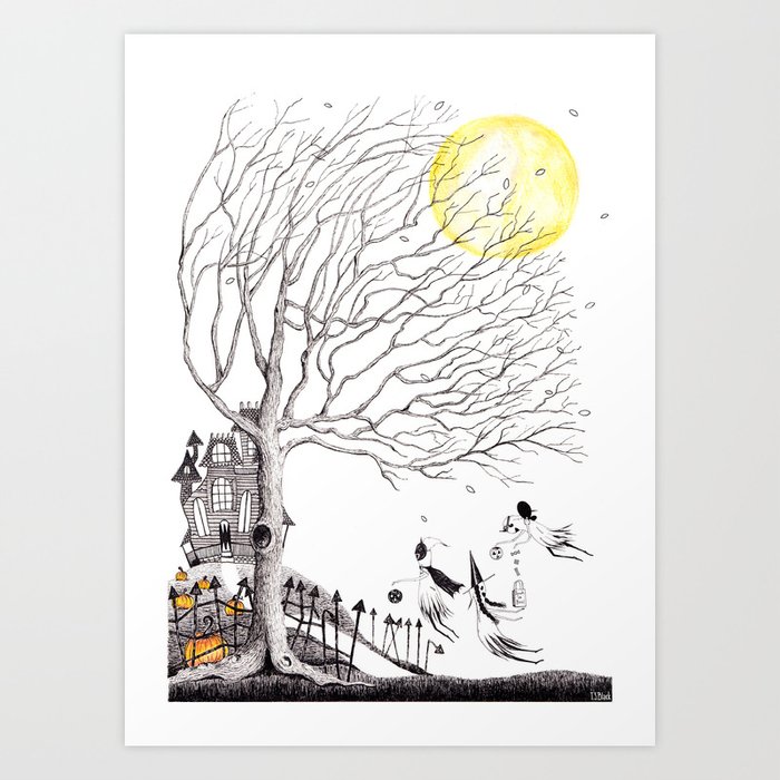 Harvest Moon Night - Illustration by: Taren S. Black Art Print