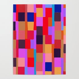 Colorful Bright Ink Roll Quilted Squares (Retro, New Age, Vintage, Boho) Poster