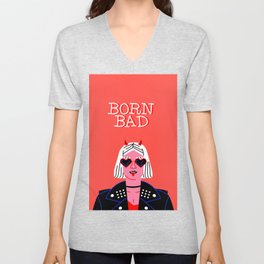 Born bad funny devil woman rocker girl print cartoon V Neck T Shirt