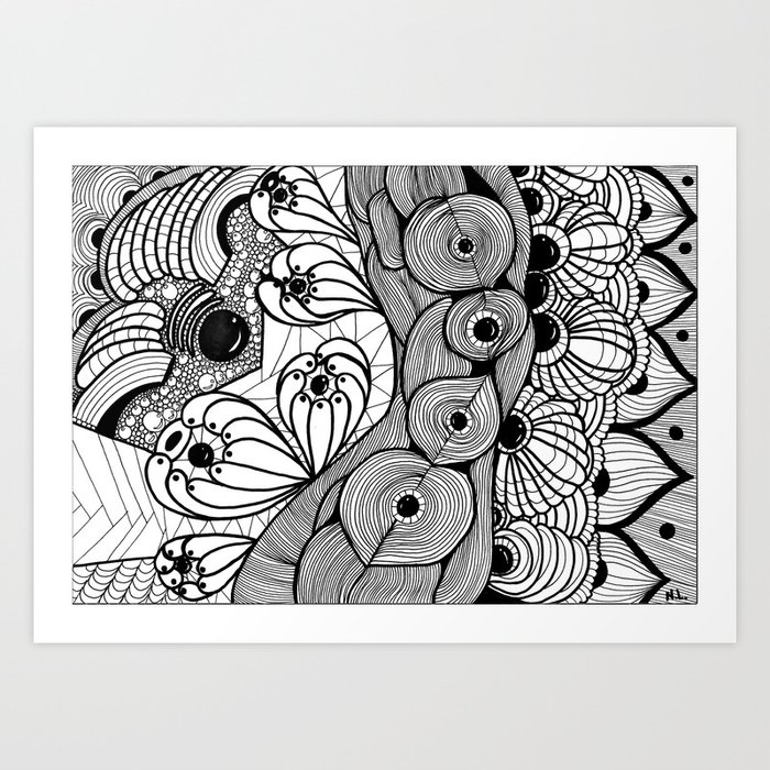 Black and White Printable Art, Zentangle Inspired Ink Drawing