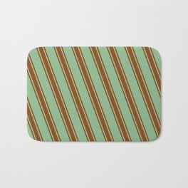 [ Thumbnail: Dark Sea Green and Brown Colored Pattern of Stripes Bath Mat ]
