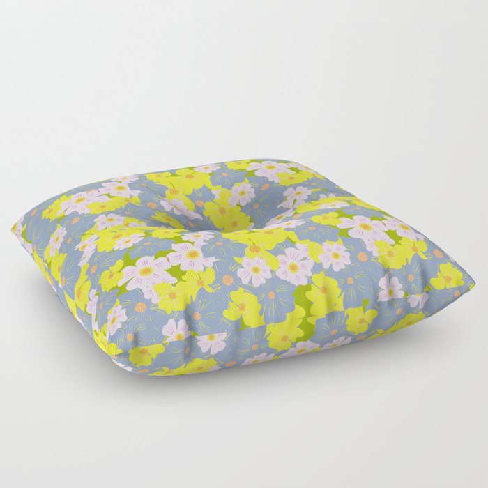 Pastel Spring Flowers On Green Floor Pillow