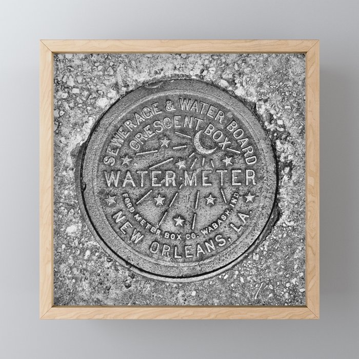 New Orleans Water Meter Louisiana Crescent City NOLA Water Board Metalwork Grey Silver Framed Mini Art Print