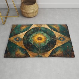 Solar Bloom: Enlightenment in Geometric Harmony: Modern Mandala Art Rug