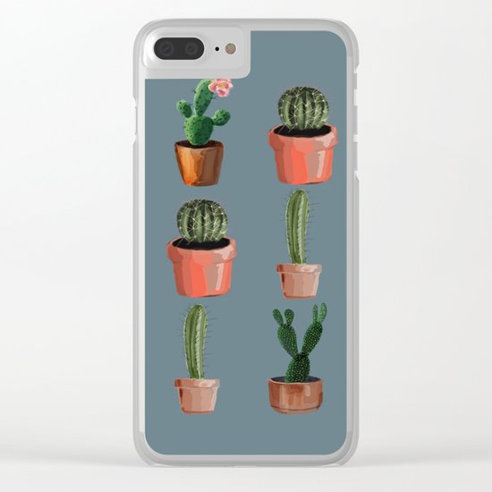Various Cacti Blue Clear iPhone Case