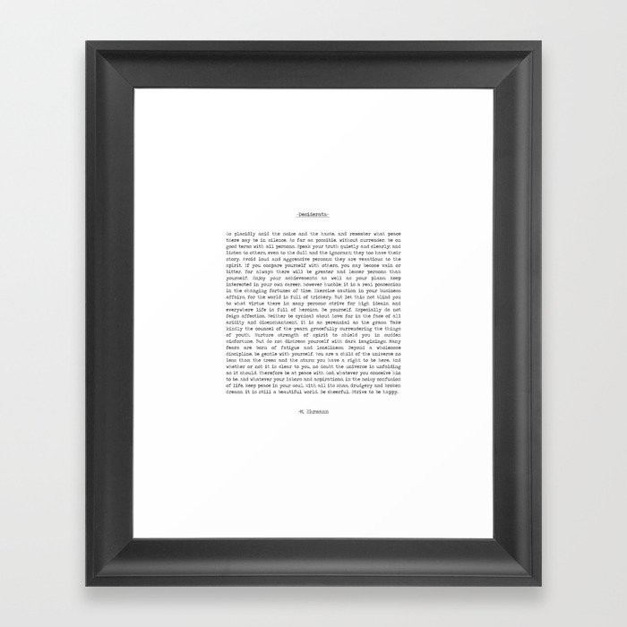 Desiderata by Max Ehrmann minimal typographical quote art print Framed Art Print
