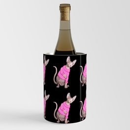 Cozy Sphynx Cat with Pink Knit Sweater  Wine Chiller