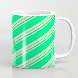 [ Thumbnail: Tan & Green Colored Striped Pattern Coffee Mug ]