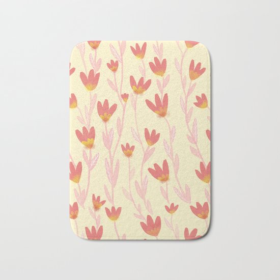 Red Tulips Pattern Bath Mat