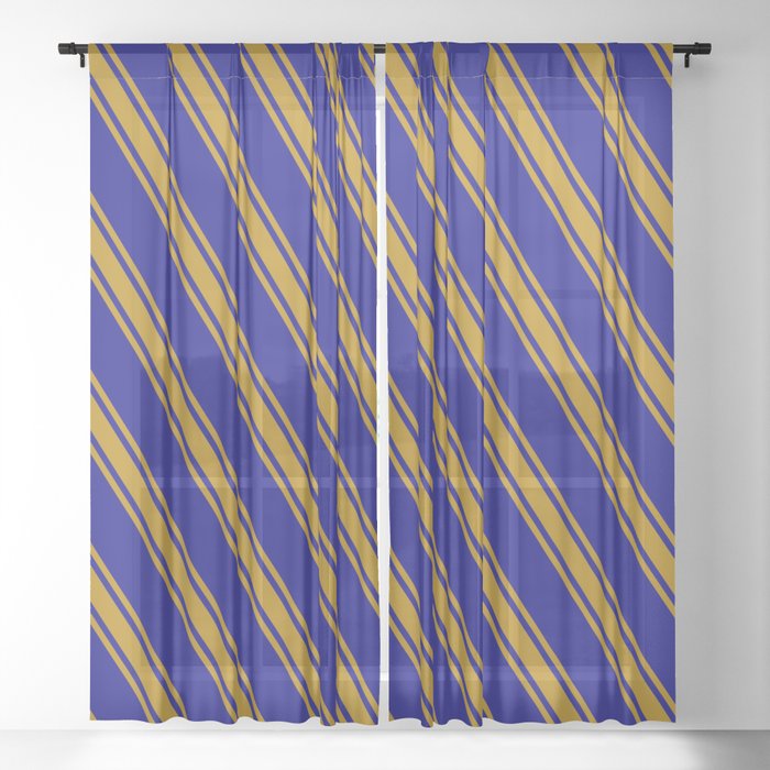 Blue & Dark Goldenrod Colored Lines Pattern Sheer Curtain