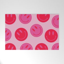 Large Pink and Red Vsco Smiley Face Pattern - Preppy Aesthetic Welcome Mat