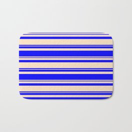 [ Thumbnail: Bisque and Blue Colored Lined/Striped Pattern Bath Mat ]