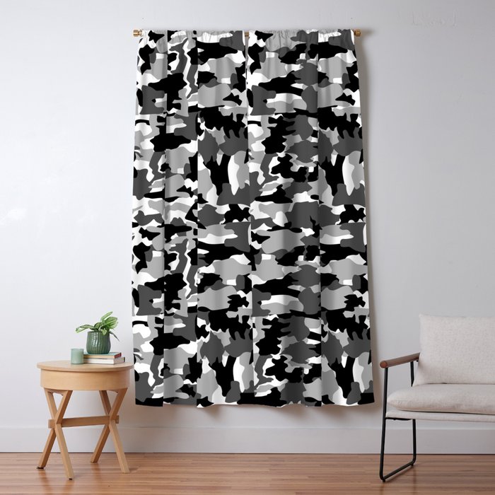 Black And White Background Pattern Camo Blackout Curtain By