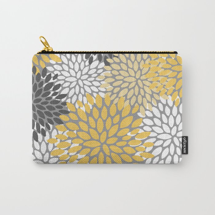 Modern Elegant Chic Floral Pattern, Soft Yellow, Gray, White Carry-All Pouch
