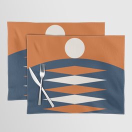Abstract Geometric Sunrise 22 in Navy Blue Orange Placemat