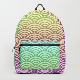 Vapor Wave Iridescent Japanese Seigaiha Wave Pastel Rainbow Ombre Cotton Candy Colors Spring Summer Backpack
