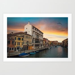 Venice | sailing on a boat in the canals during sunset in Italy Europe | travel art print Art Print