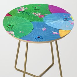 Multi-colored Chinese umbrellas / parasols with tropical pink flower petals color photograph / photography for home and wall decor Side Table