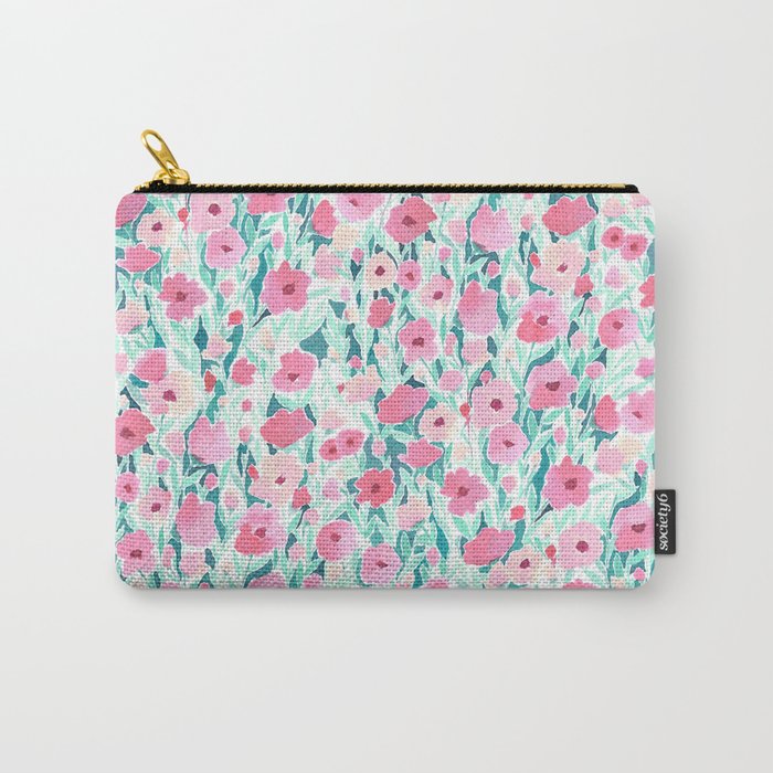 Flower Field Pink Mint Carry-All Pouch