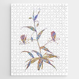 Floral Flame Lily Mosaic on White Jigsaw Puzzle