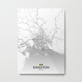 Kingston, Jamaica - Light City Map Metal Print