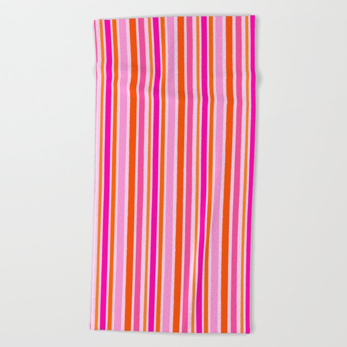 Pink and Orange Stripes Freehand Beach Towel