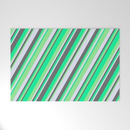 [ Thumbnail: Green, Light Green, Lavender, and Dim Gray Colored Stripes/Lines Pattern Welcome Mat ]