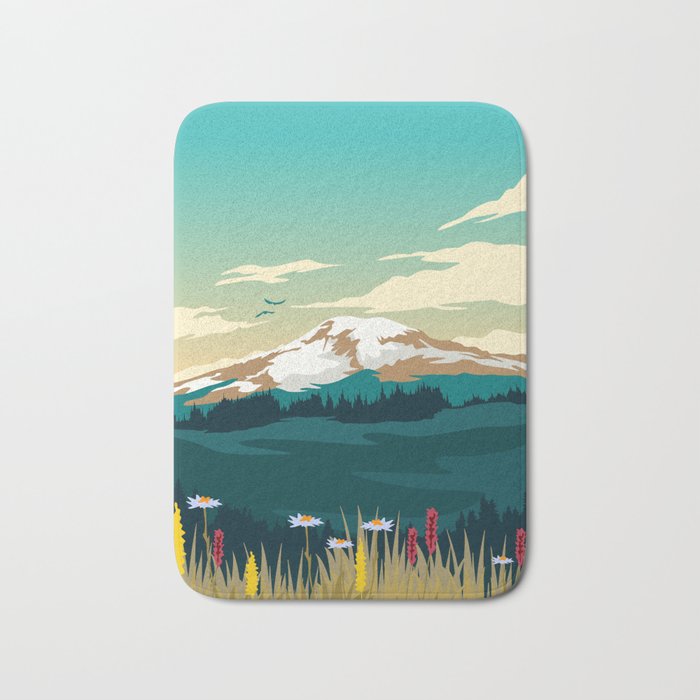 Mount Rainier National Park Travel Poster Bath Mat