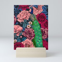 Peacocks in the rose garden Mini Art Print