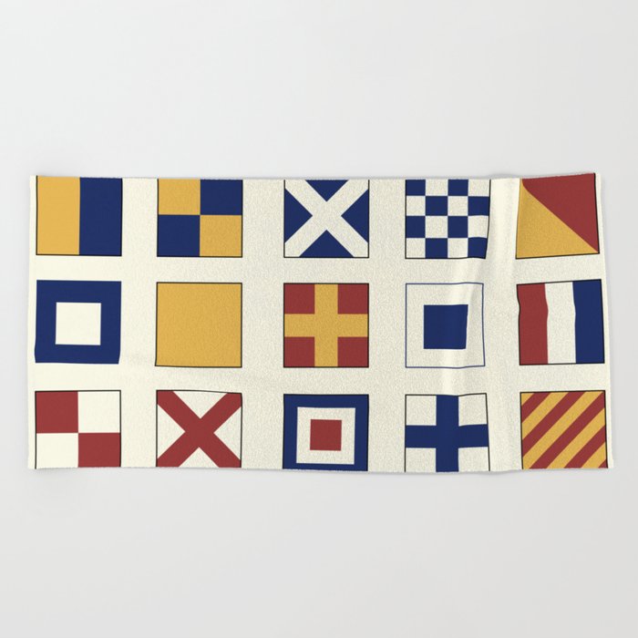 Re-make of Plate VII Signal Flags from The Color of Life by Arthur G. Abbott, 1947 (interpretation, no text) Beach Towel