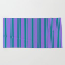 [ Thumbnail: Purple & Dark Cyan Colored Stripes Pattern Beach Towel ]