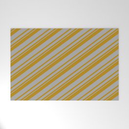 [ Thumbnail: Dark Goldenrod & Dark Grey Colored Stripes/Lines Pattern Welcome Mat ]